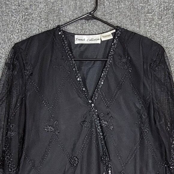 French Collizioni Jacket Womens M Black Embroidered Sequin Beaded Evening Coat - Picture 2 of 12